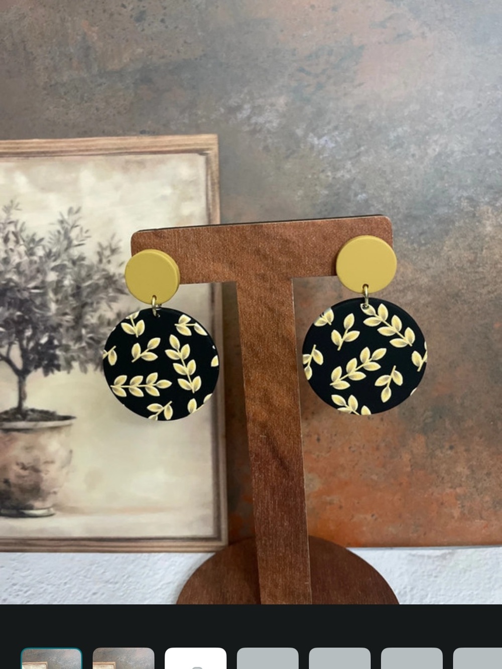 Black & Yellow Leaf Drop Earrings - Unbranded